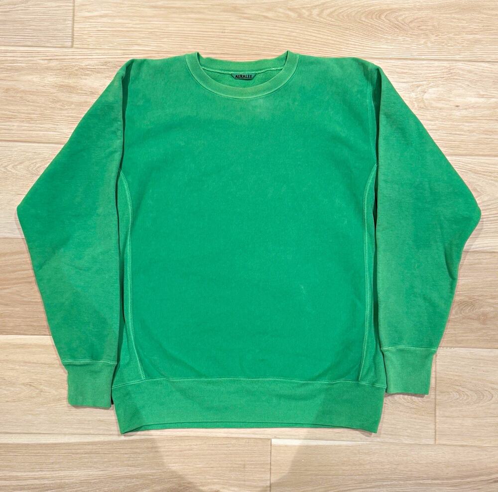 AURALEE Green Knit Pullover Crewneck Sweatshirt Long Sleeve Size 4 Japan